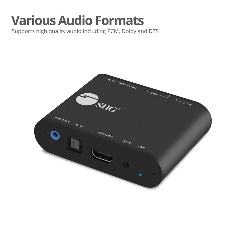 SIIG HDMI 2.0 Audio Extractor 4K/60Hz HDR ARC HDCP 2.2 Support - HDMI to Toslink Optical SPDIF & 3.5mm Stereo Analog Outputs - CEC, EDID, Audio De-embedder and Repeater, TAA compliant (CE-H24F11-S1) - Image 5